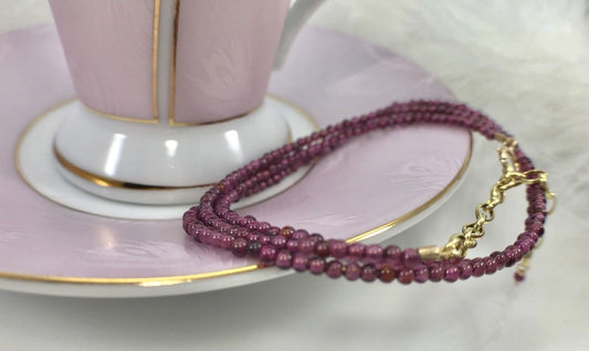 Pyrope Garnet 14k Bead Necklace for Antique Pendants, Choker/ Girl Length 14-16"