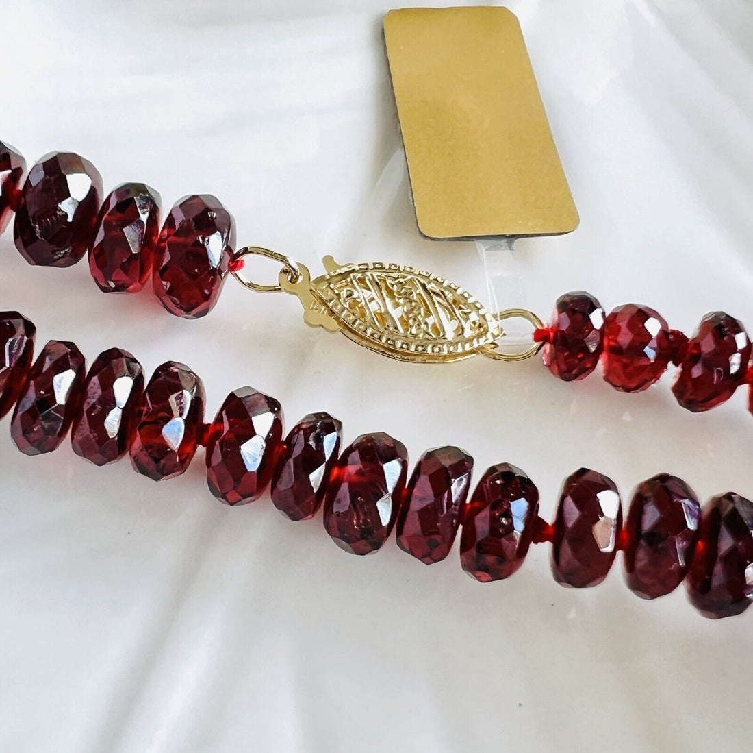 Genuine Almandine Garnet (155ct) Solid 14k Yellow Gold Beaded Necklace, New 16"