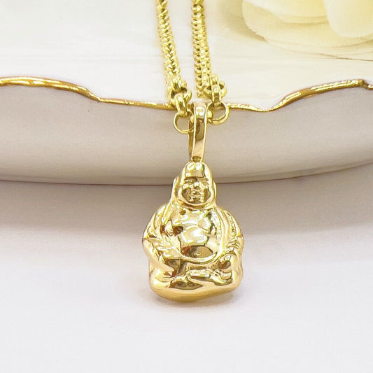 14k Yellow Gold 3-D Buddha Pendant, New, 0.74"