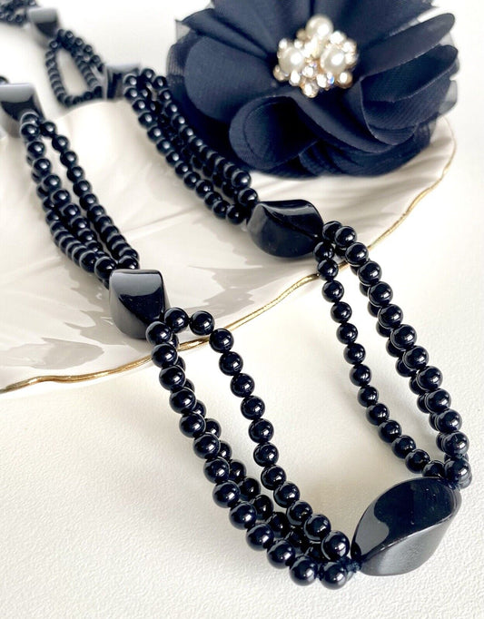 Elegant Black Onyx Necklace, 28", New (Vintage Stock)