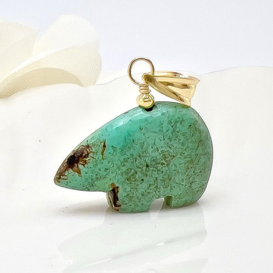 14k Yellow Gold Natural Turquoise Bear Charm/Pendant, New
