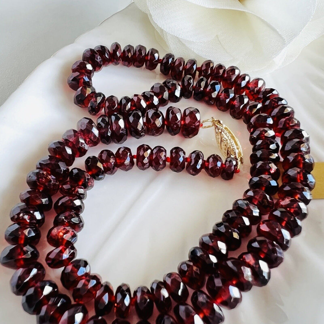 Genuine Almandine Garnet (155ct) Solid 14k Yellow Gold Beaded Necklace, New 16"