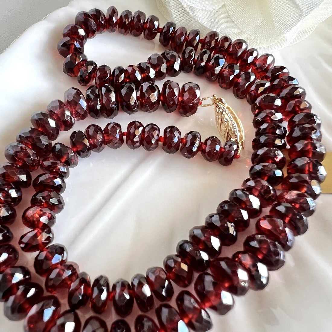 Genuine Almandine Garnet (155ct) Solid 14k Yellow Gold Beaded Necklace, New 16"