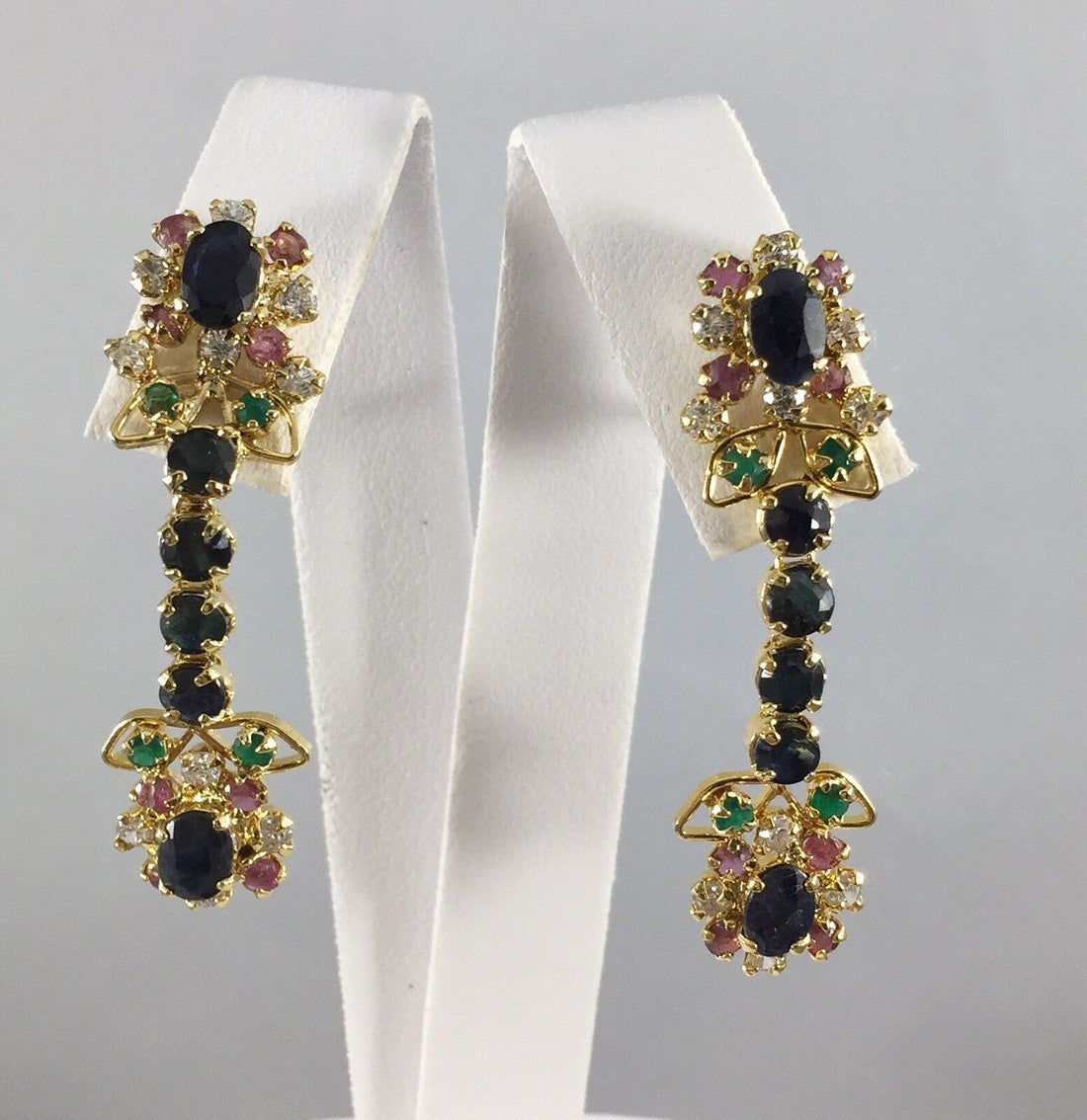 Beautiful Genuine Gem(6ct) Floral Design 14kt HGPlated Dangle/Drop Earrings, New
