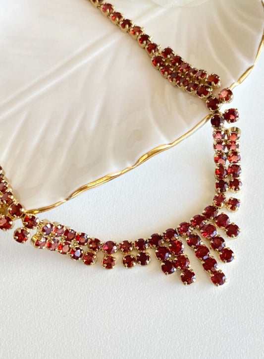 Gorgeous Vintage Genuine Pyrope Garnet (25ctw) "Cleopatra" Necklace, 19" New