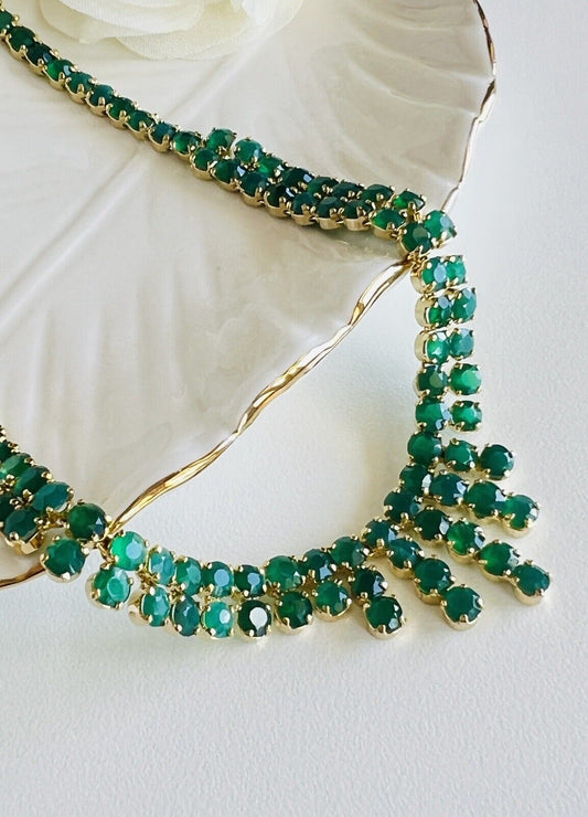 Gorgeous Vintage Genuine Green Onyx (25ctw) "Cleopatra" Necklace, 19" New