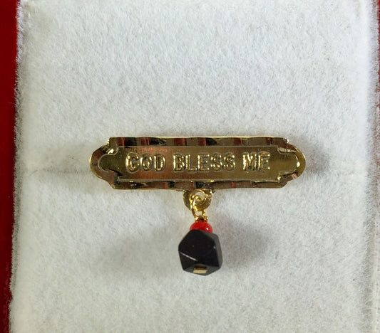 God Bless Me Pin, Solid Gold & Genuine Azabache, Brand New