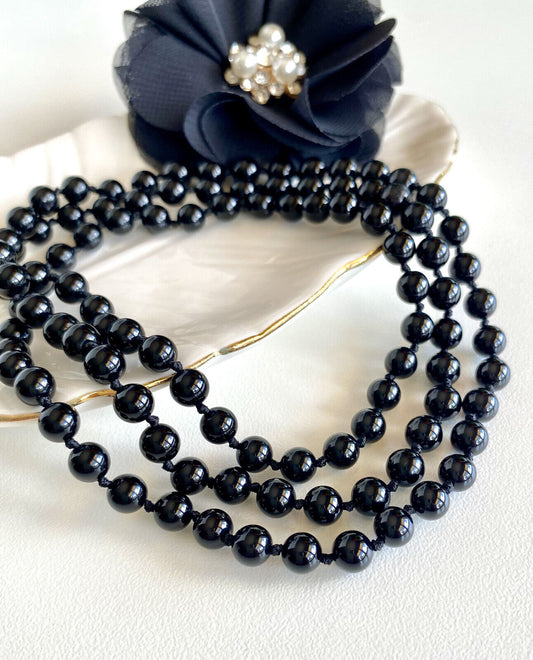 Genuine 6mm Black Onyx Endless Beaded Necklace, New 30"