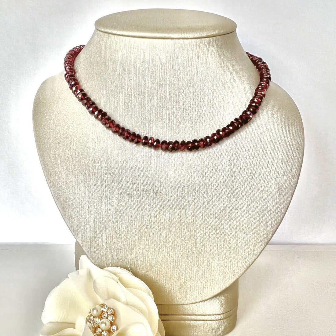 Genuine Almandine Garnet (155ct) Solid 14k Yellow Gold Beaded Necklace, New 16"