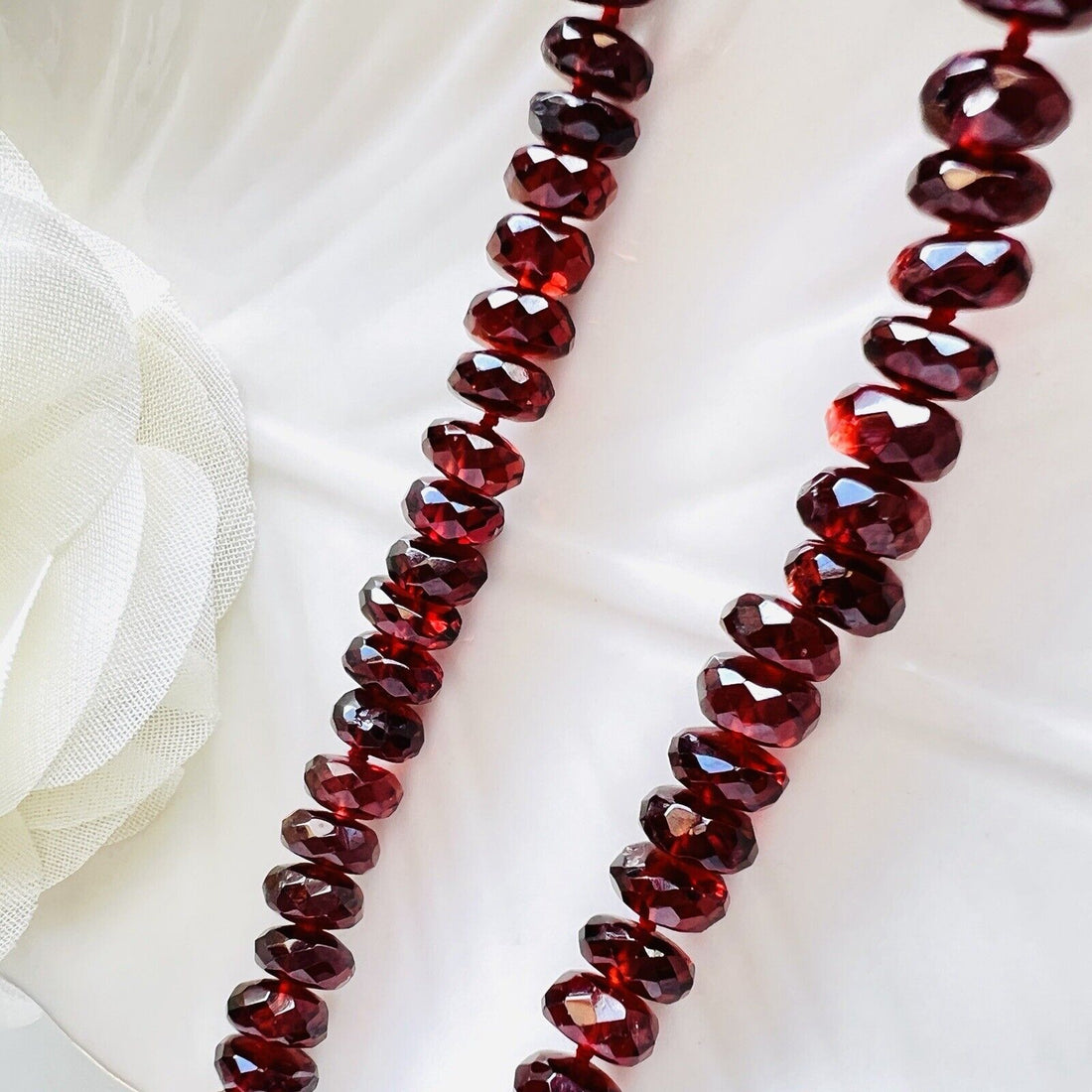 Genuine Almandine Garnet (155ct) Solid 14k Yellow Gold Beaded Necklace, New 16"