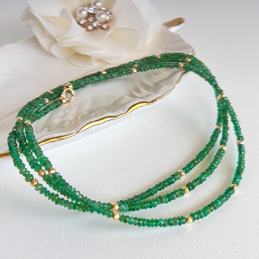 Solid 14k Yellow Gold Genuine Emerald Necklace, New, 29.5”