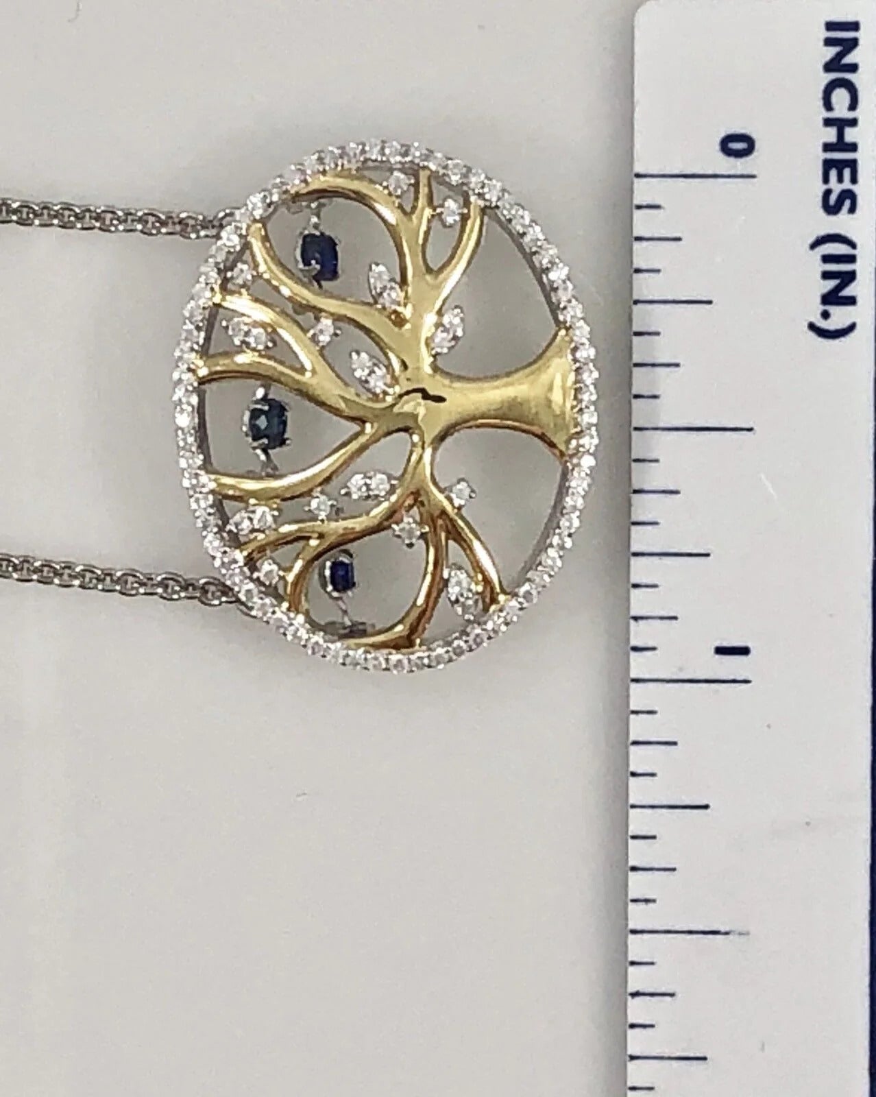 Tree of Life with CZ Halo Sterling Silver & 18kt Necklace, 16-18" , New