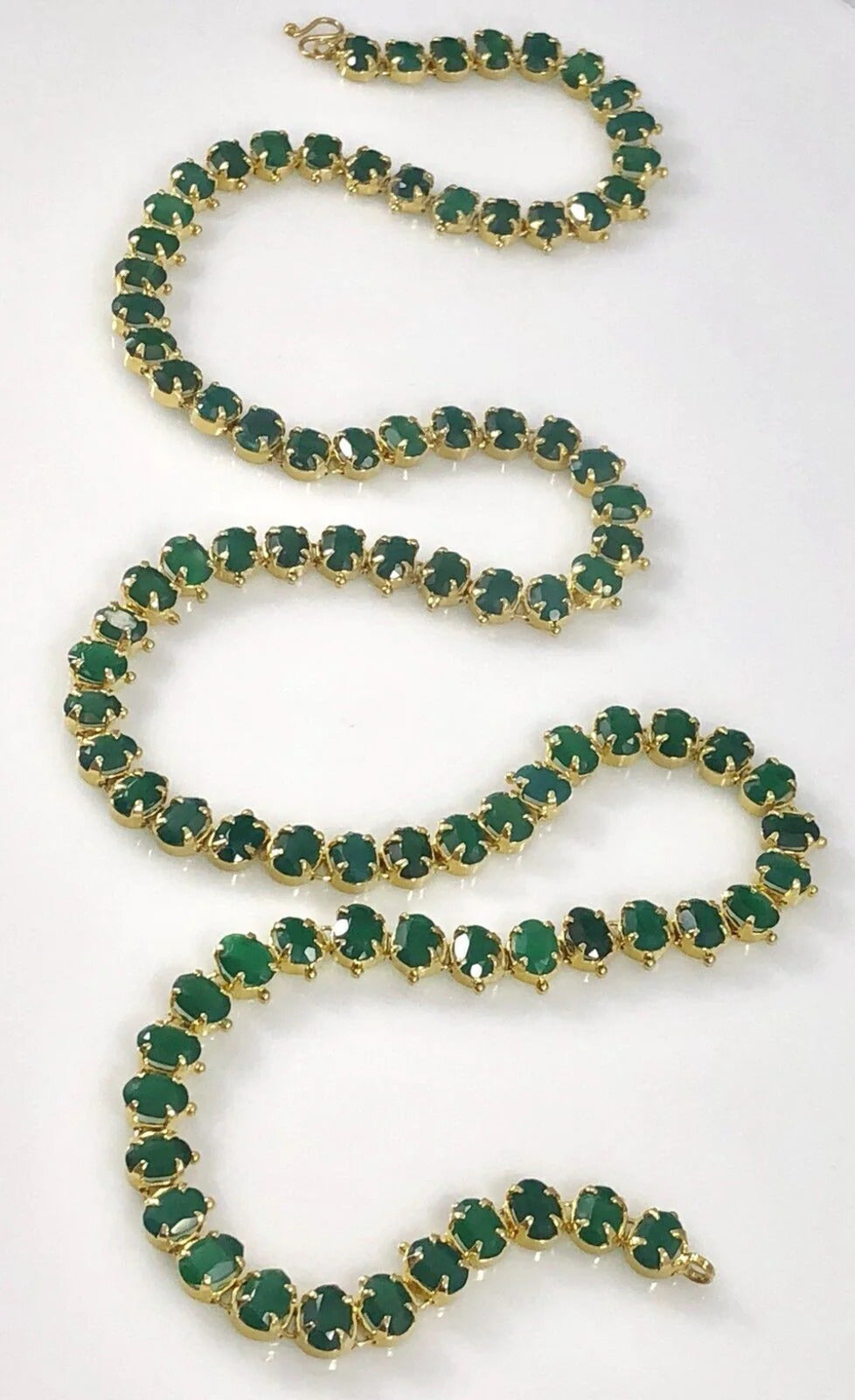Genuine Green Chalcedony (46.5ctw) 18kt Yellow Gold Overlay Necklace, 24", New