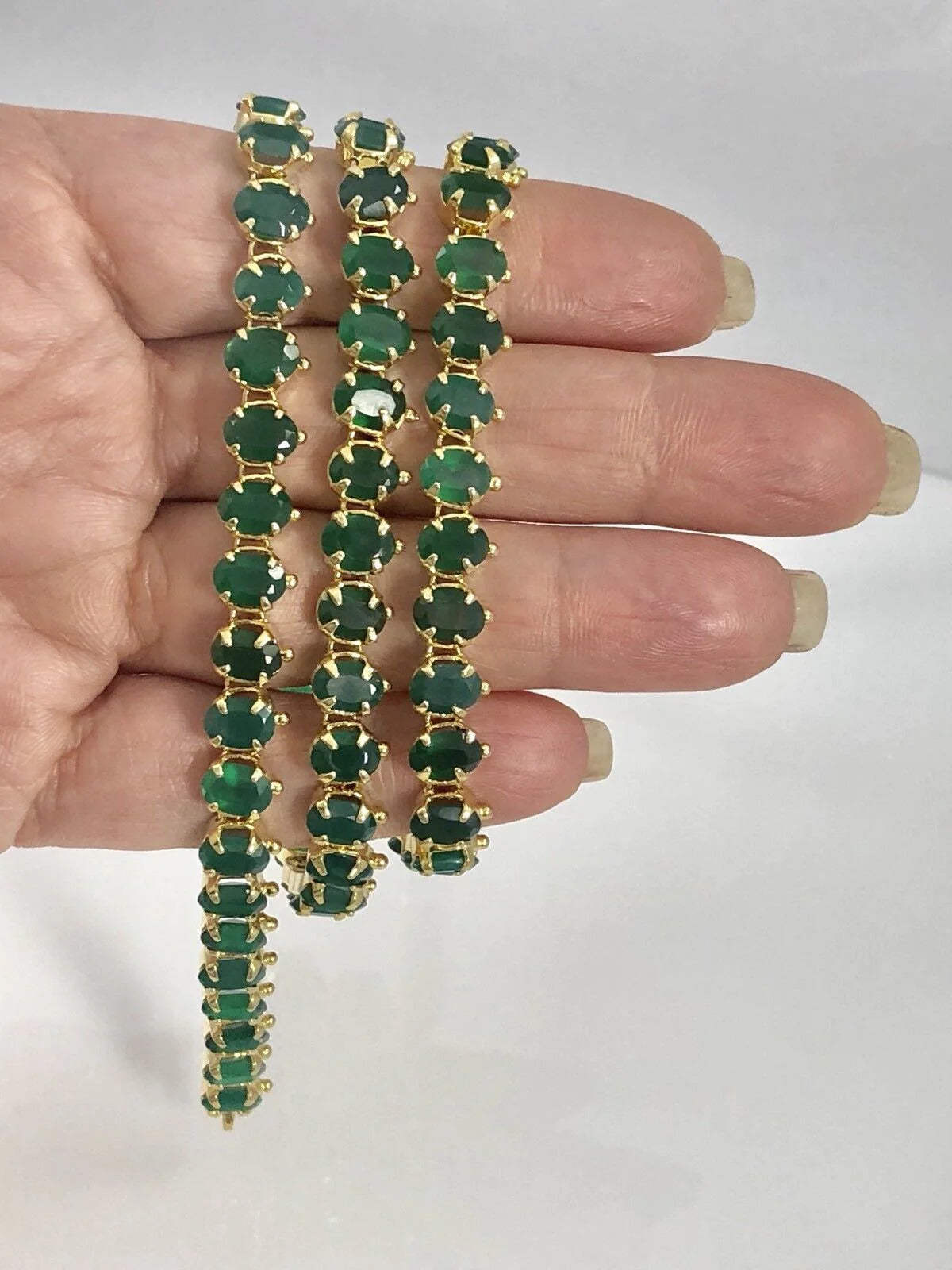 Genuine Green Chalcedony (46.5ctw) 18kt Yellow Gold Overlay Necklace, 24", New
