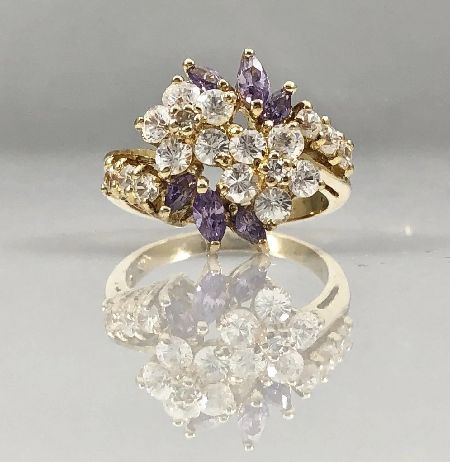 Glamorous Flower Cubic Zirconia 18kt Over Sterling Cocktail Ring, Size 7 & 8