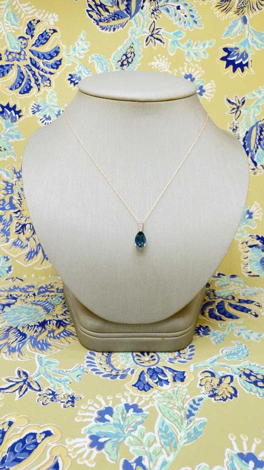 14k Yellow Gold Genuine London Blue Topaz & Diamond Pendant/Necklace, 18"