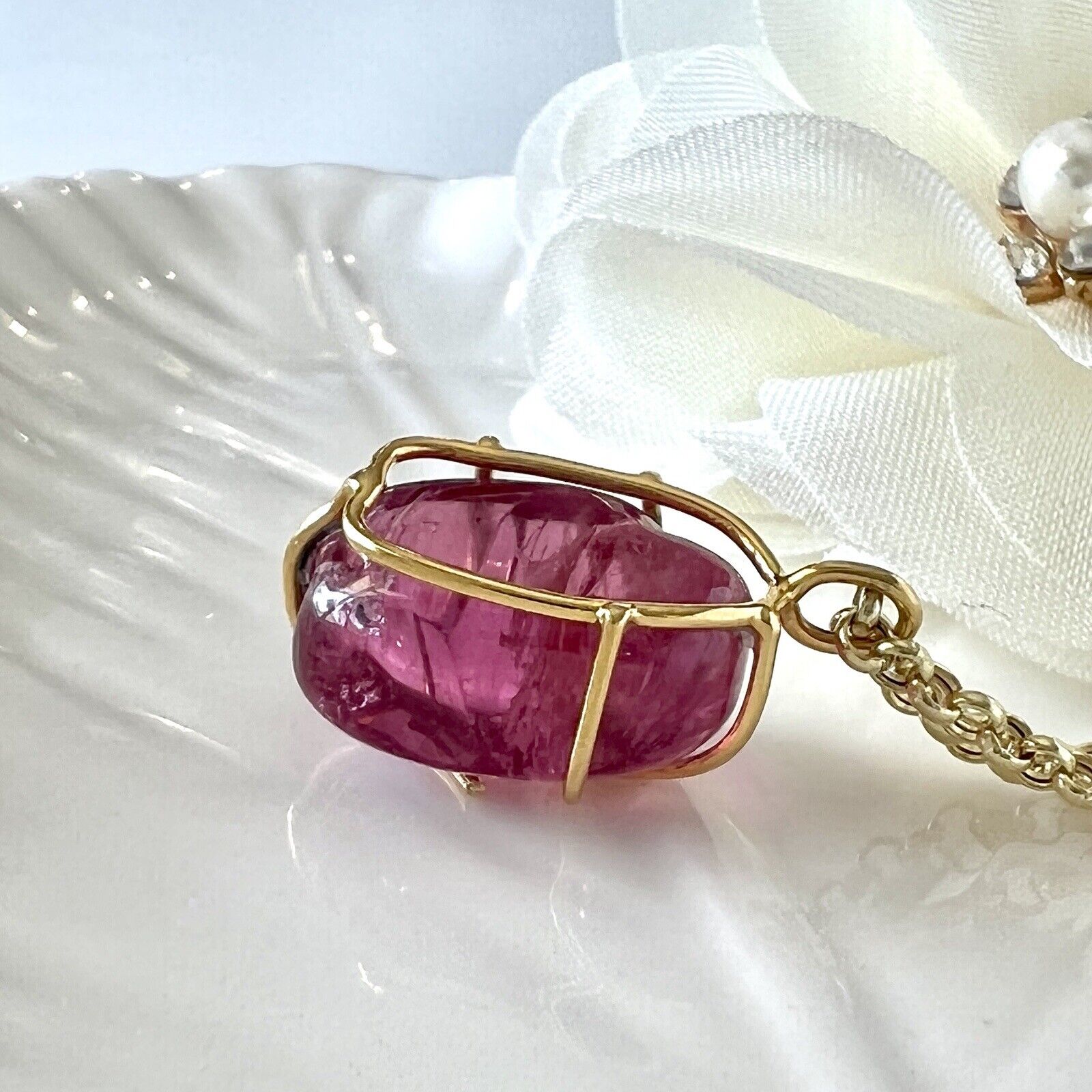 Solid 14k Yellow Gold Natural Smooth Pink Tourmaline (15ct) Nugget Pendant, New