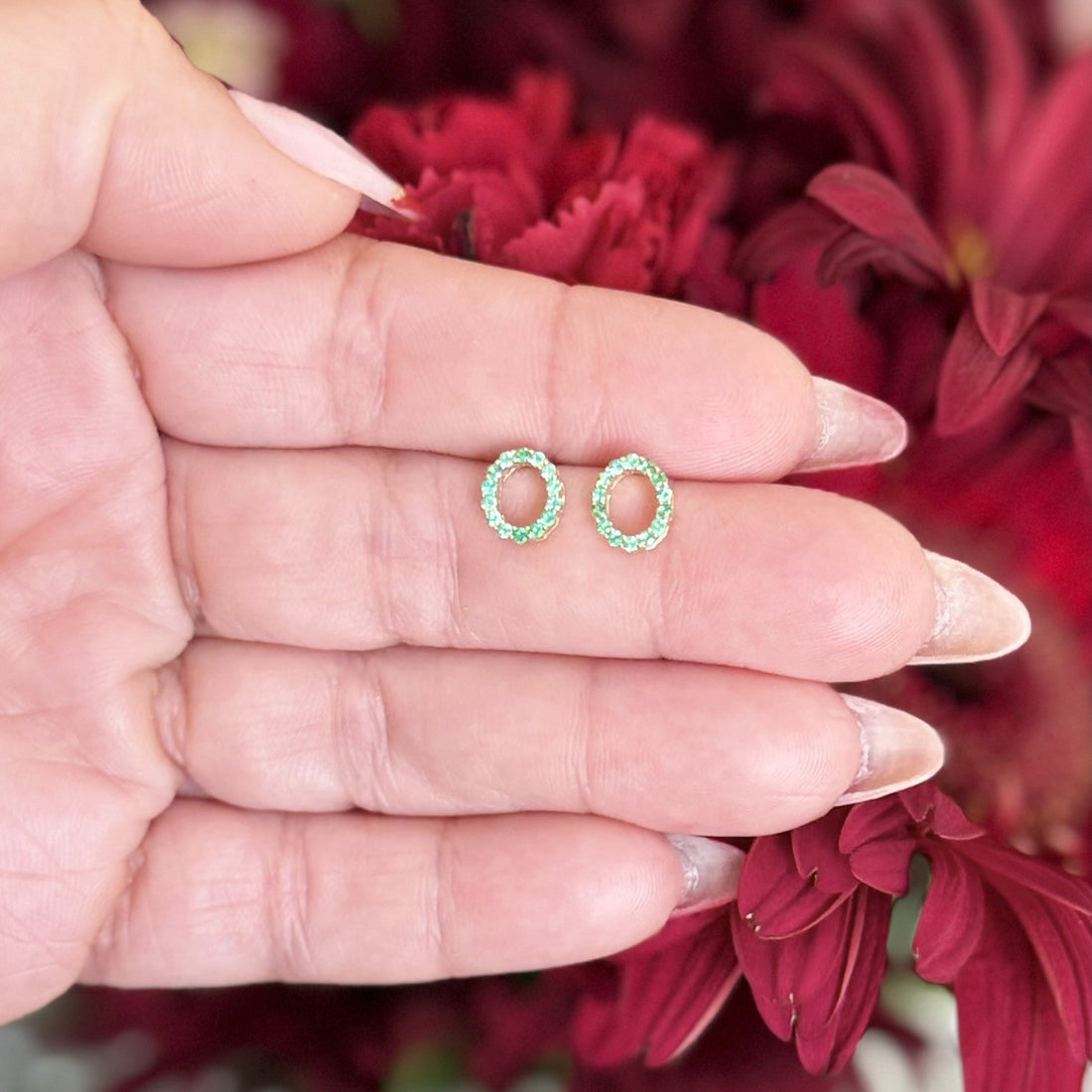 10k Yellow Gold Genuine Emerald Oval Stud Screwback Earrings, New