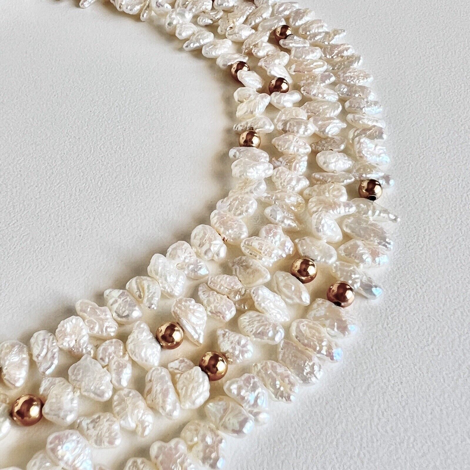 Vintage Unique 72” Freshwater Pearls & Solid 14k Yellow Gold Beaded Endless Neck