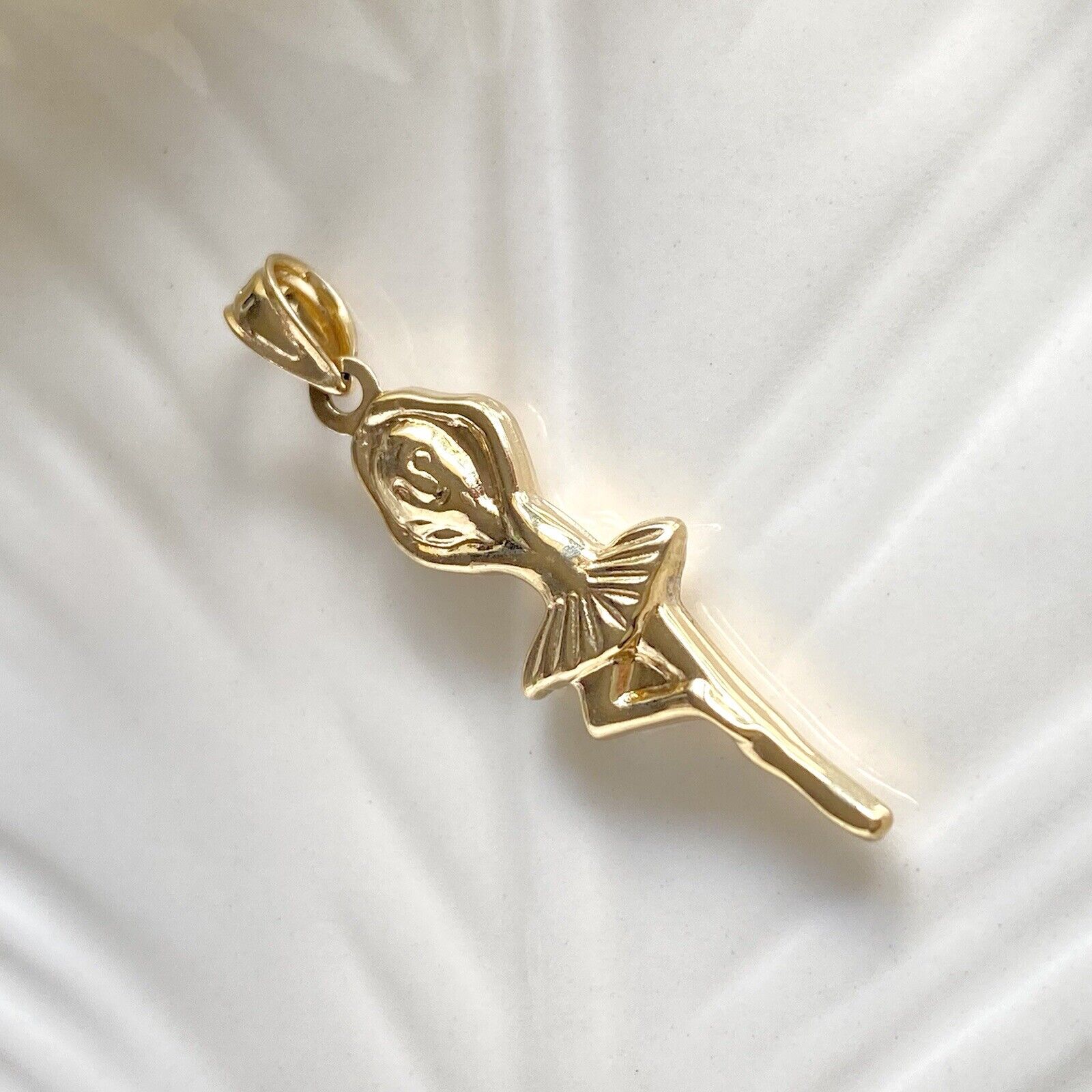 Adorable 14k Yellow Gold Puffy 3D Ballerina Pendant, New, 1.3"