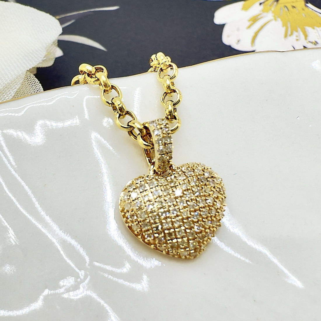 10k Yellow Gold Genuine Diamond Heart Pave Pendant, New