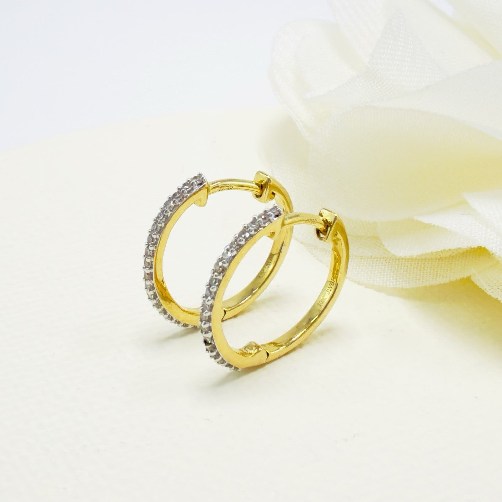 10k Yellow Gold Genuine Diamond Huggie Hoop Earrings, New