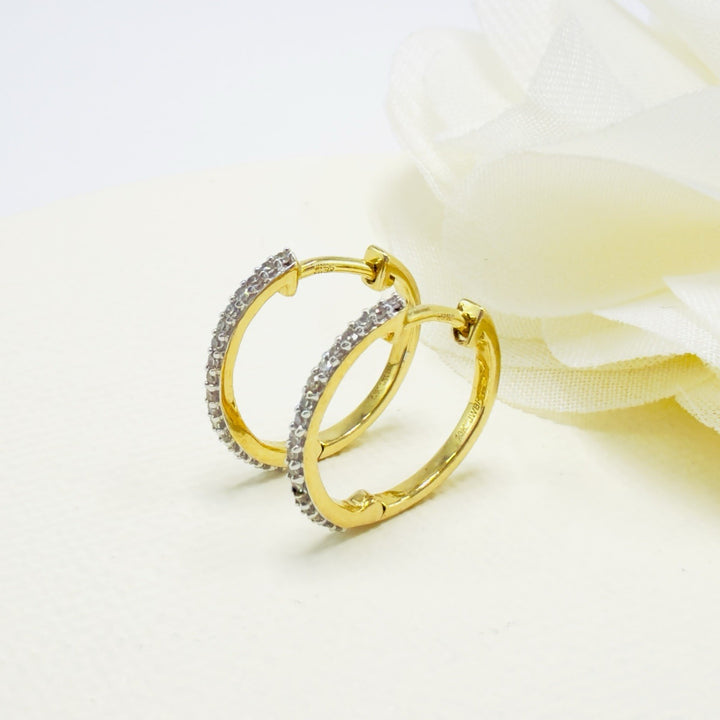 10k Yellow Gold Genuine Diamond Huggie Hoop Earrings, New