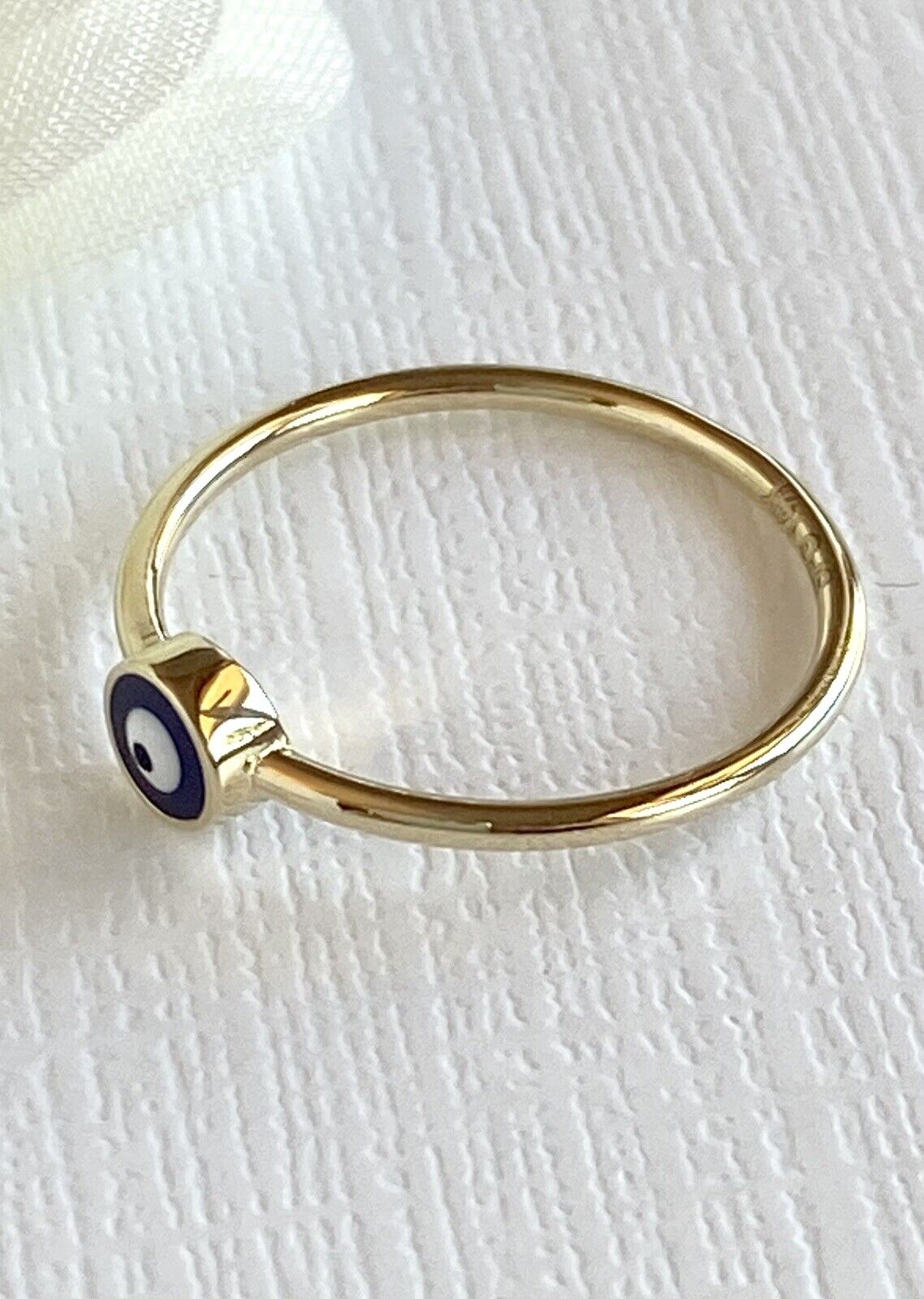 Solid 14k Yellow Gold Lucky Blue Eye Ring, New, Size 6.75