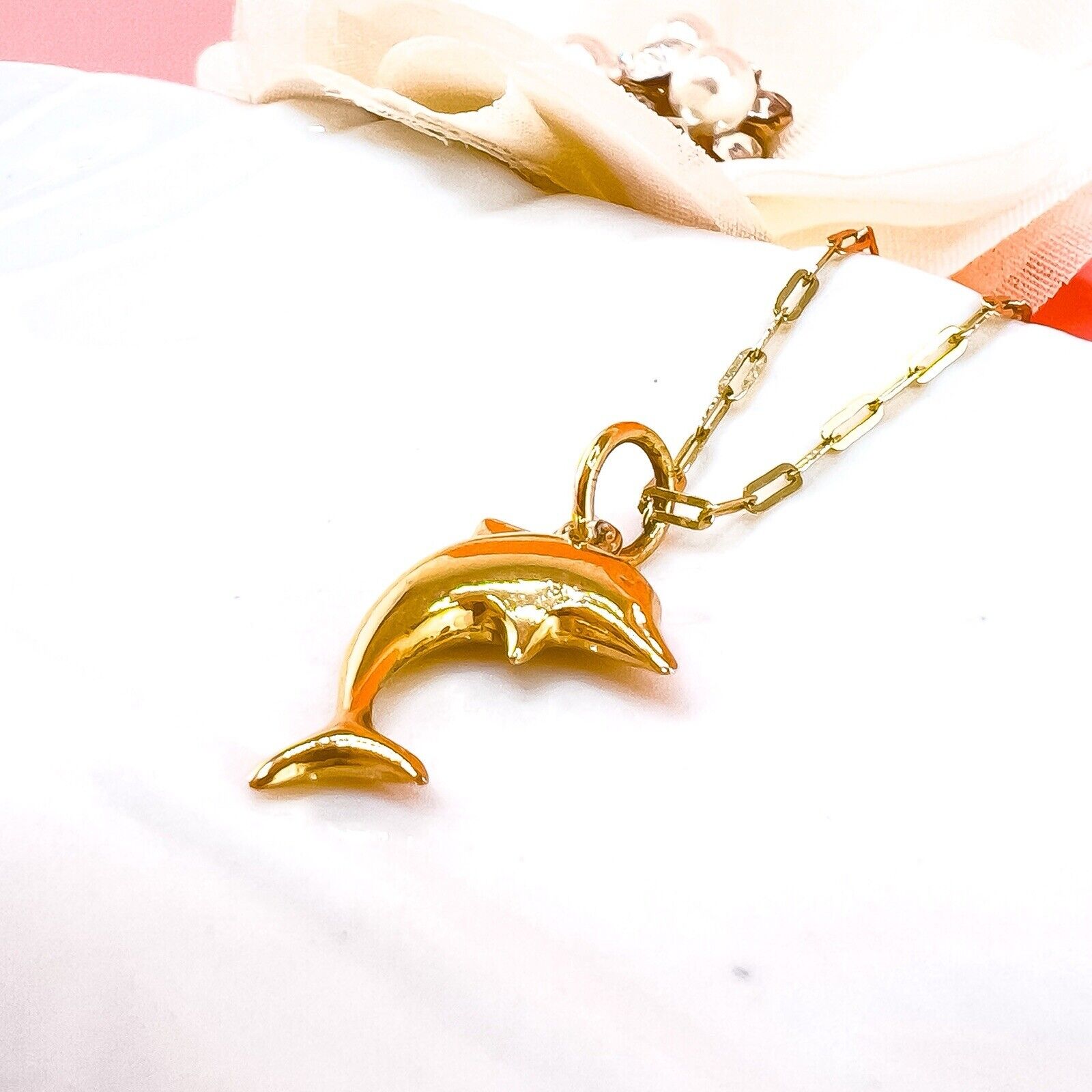 Vintage 14k Yellow Gold Puffy Dolphin Charm Pendant