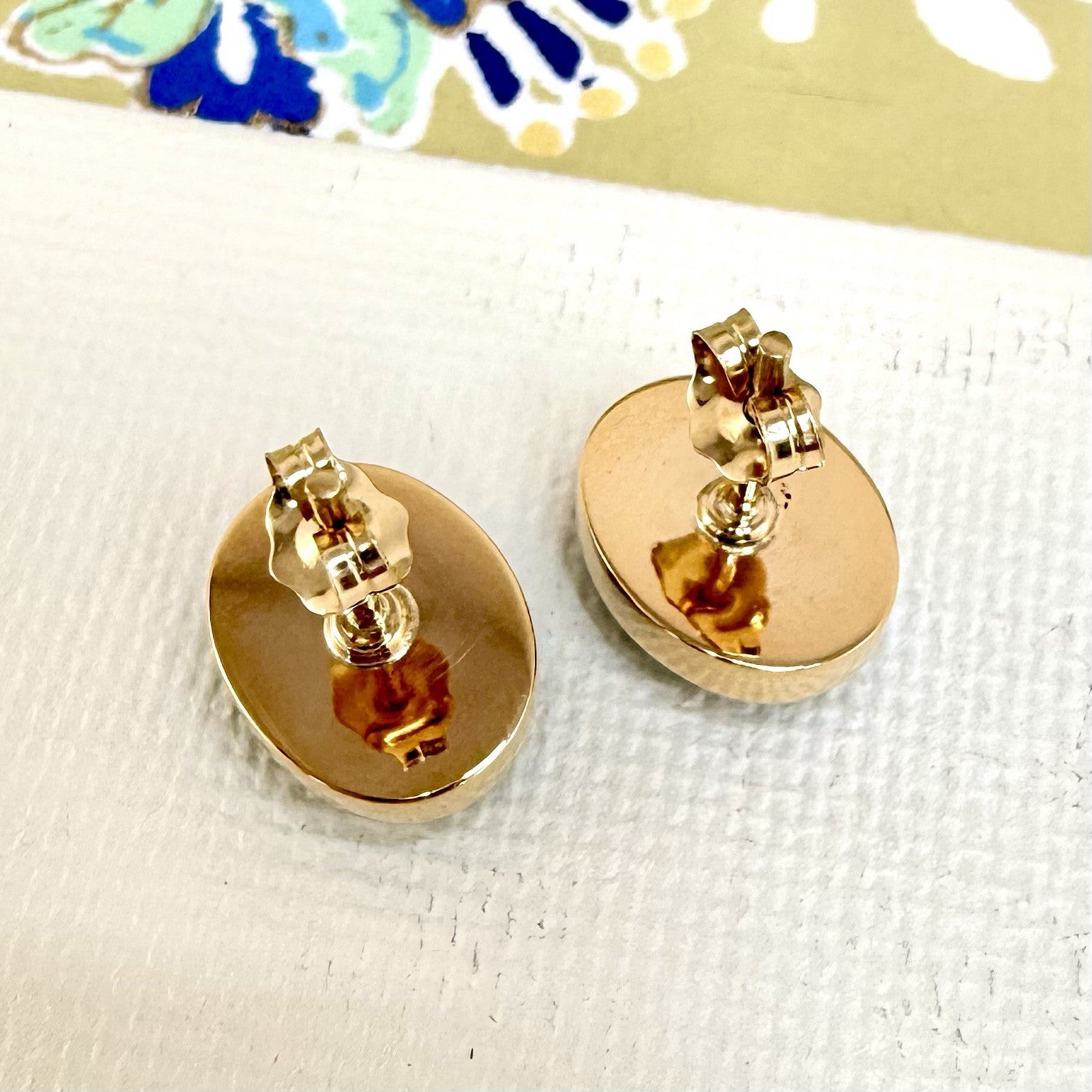 14k Yellow Gold Egyptian Turquoise Custom Made Stud Earrings, New Pair #3