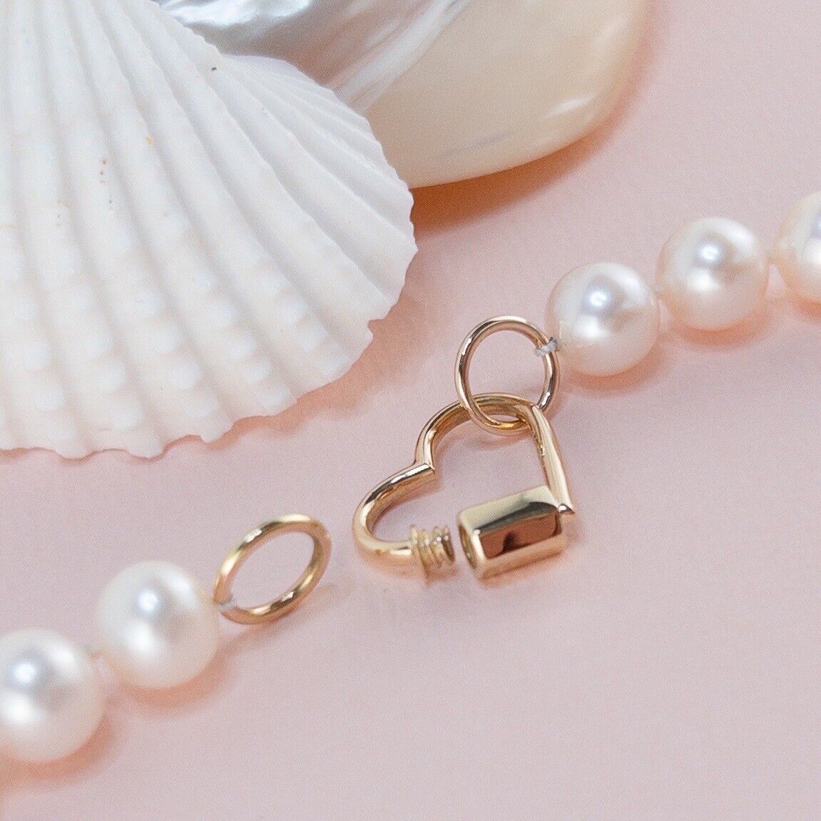 Genuine 7.5-8mm Cultured Pearl Solid 14k Yellow Gold Heart Necklace, New 16.5”