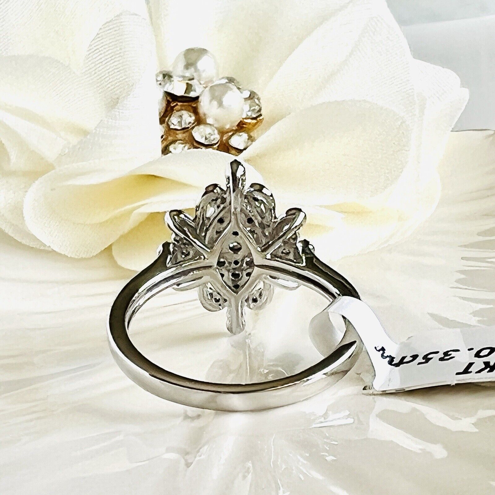 Solid 10k White Gold & Diamond Ring, New Size 7