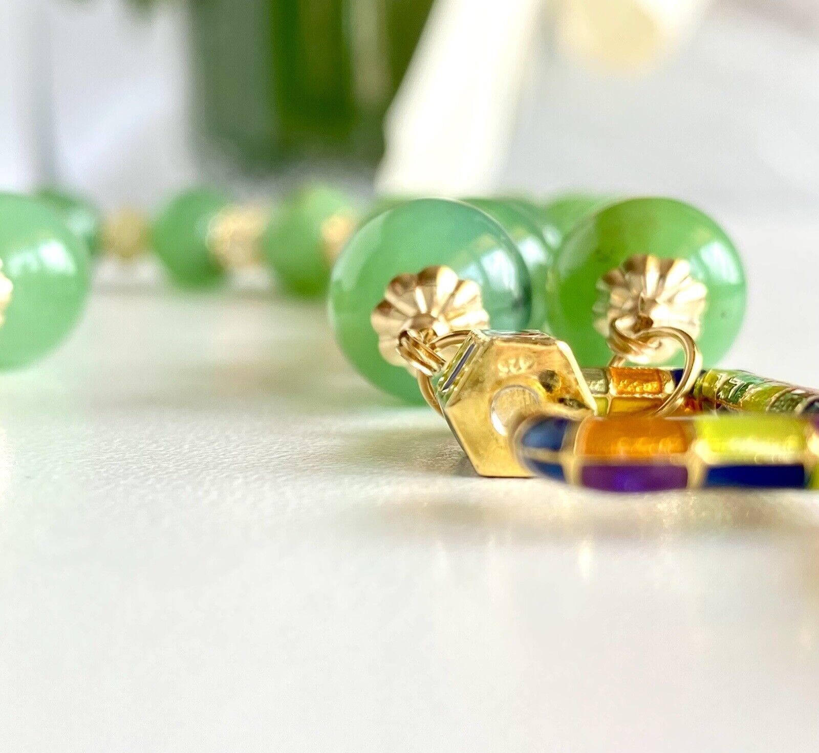 Natural Chrysoprase & Rutilated Quartz 14K GF Necklace, New, 24.75"