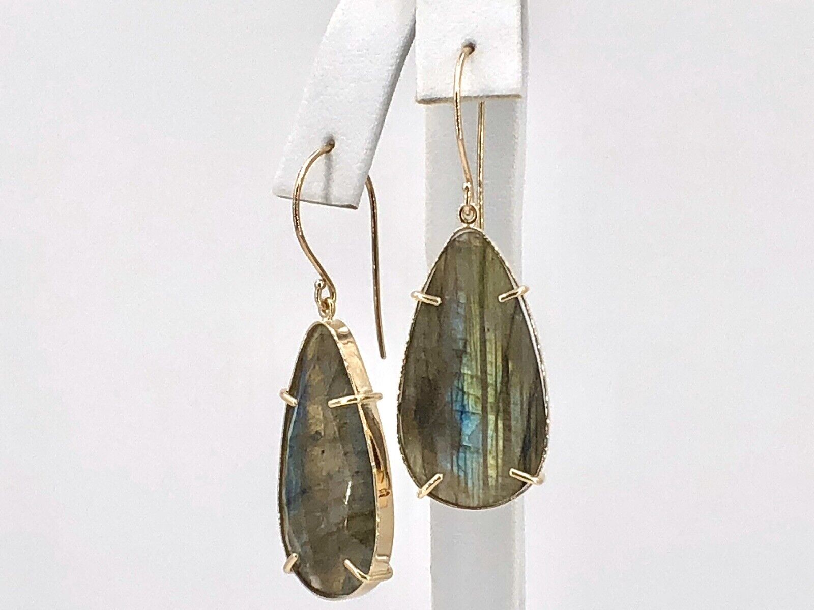 Fabulous! Large (39ctw) Natural Labradorite Dangle/Drop Earrings, New 1.92"