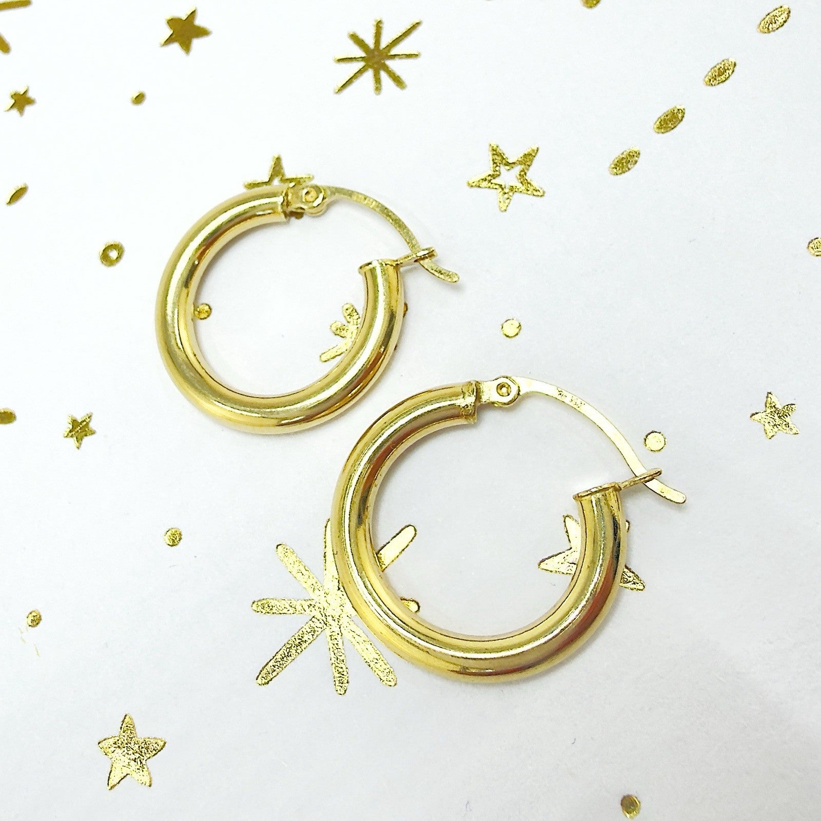 Solid 14k Yellow Gold 3mm Thick Hoop Earrings 20mm Diameter, New