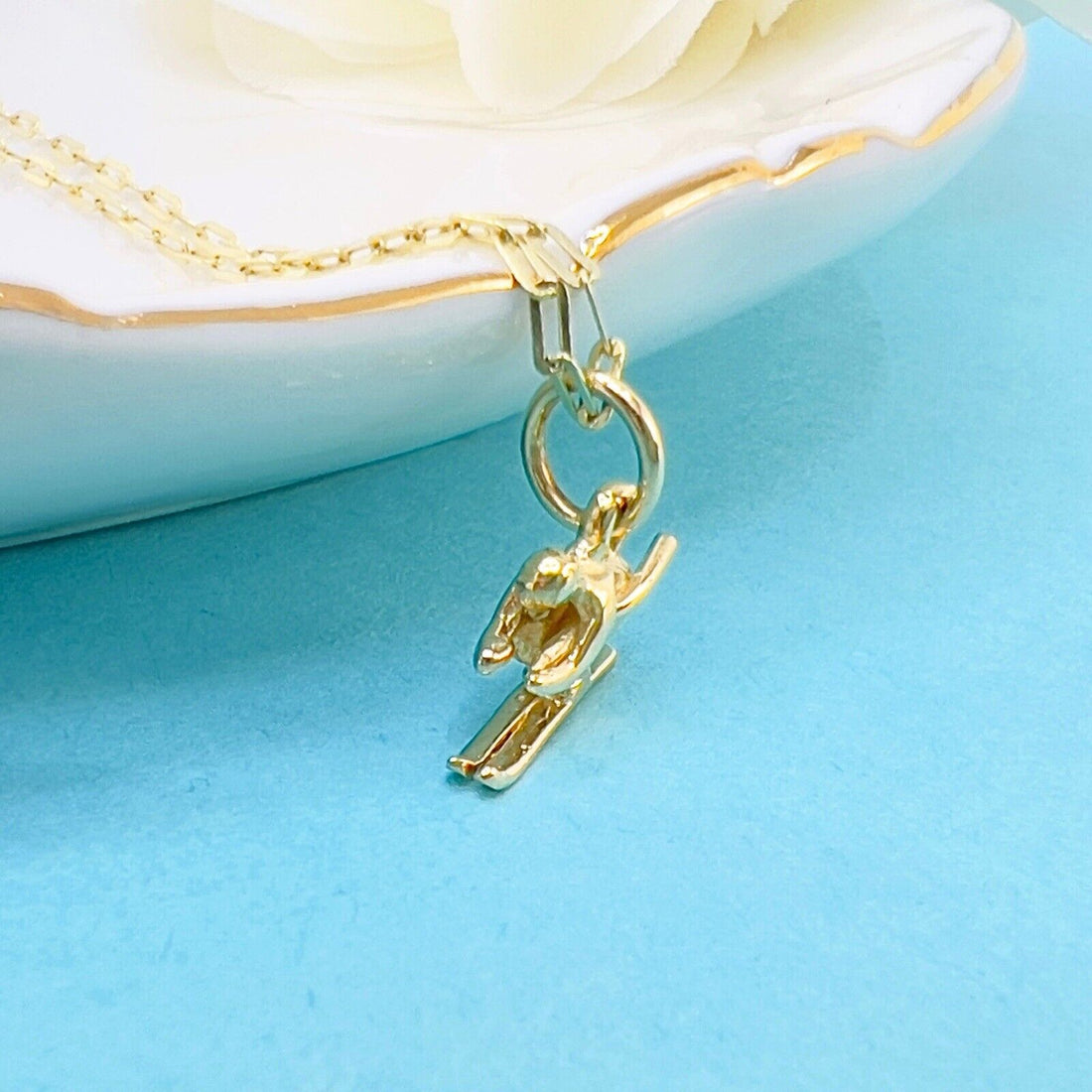 Vintage 14k Yellow Gold Downhill Skier Charm, Preowned
