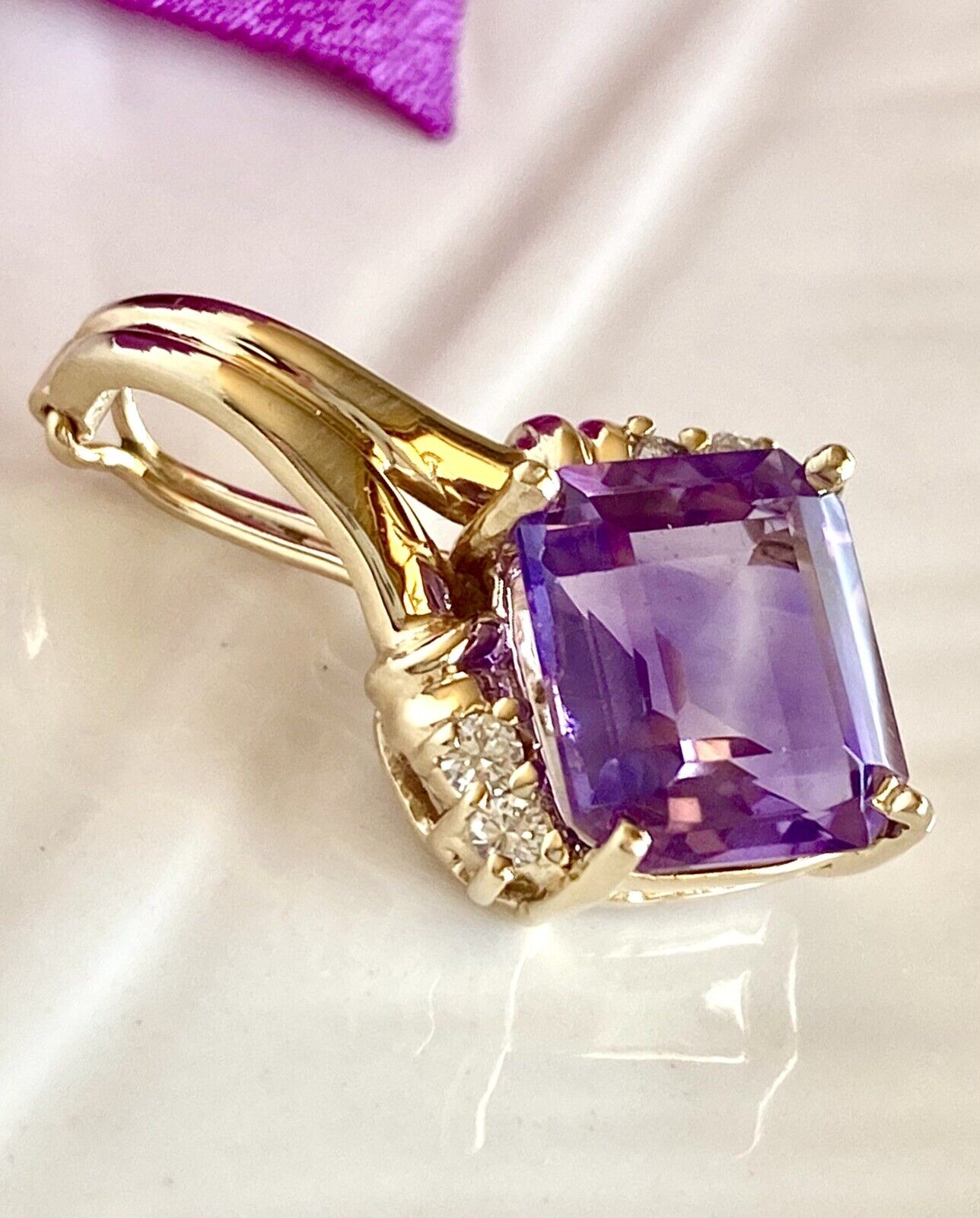 Vintage 14k Yellow Gold, Amethyst (5.12ct) & Diamond Enhancer/Pendant, New