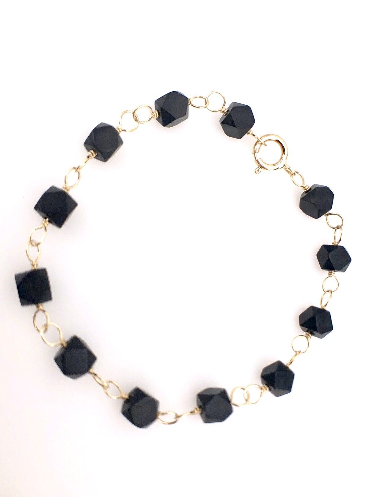 Azabache & Solid14K Gold Baby Bracelet,5.25" Oro 14k Pulsera Bebe