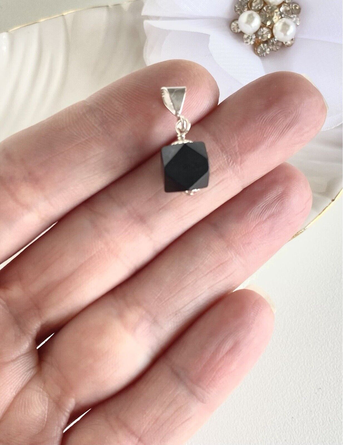 Genuine Azabache/Jet (8mm) Sterling Silver Pendant, New