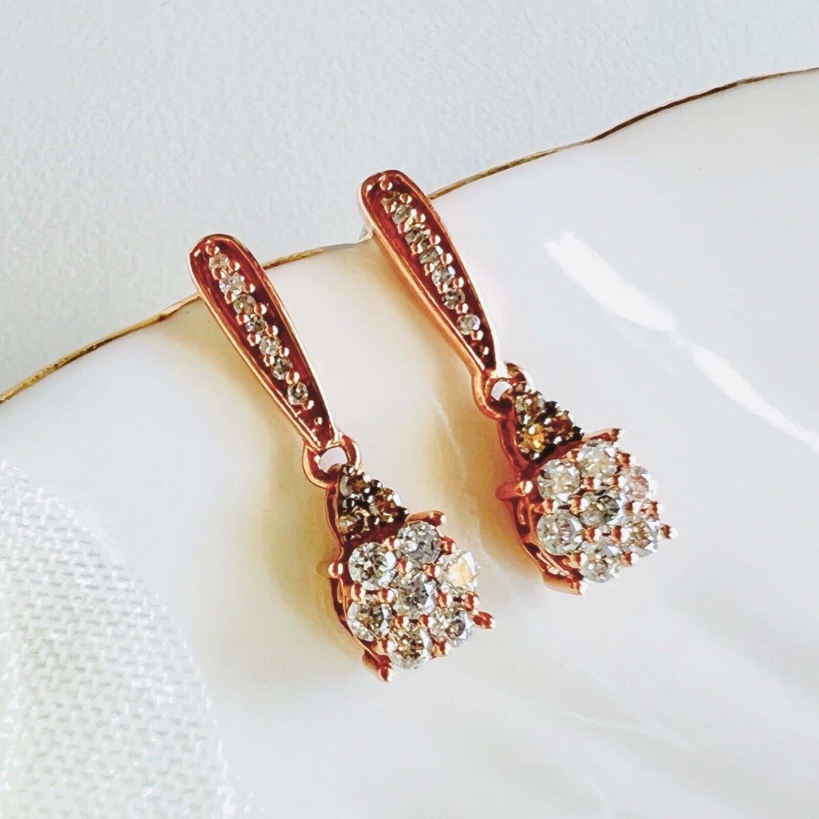 Solid 10k Rose Gold Genuine Diamond Dangle/Drop Earrings, New