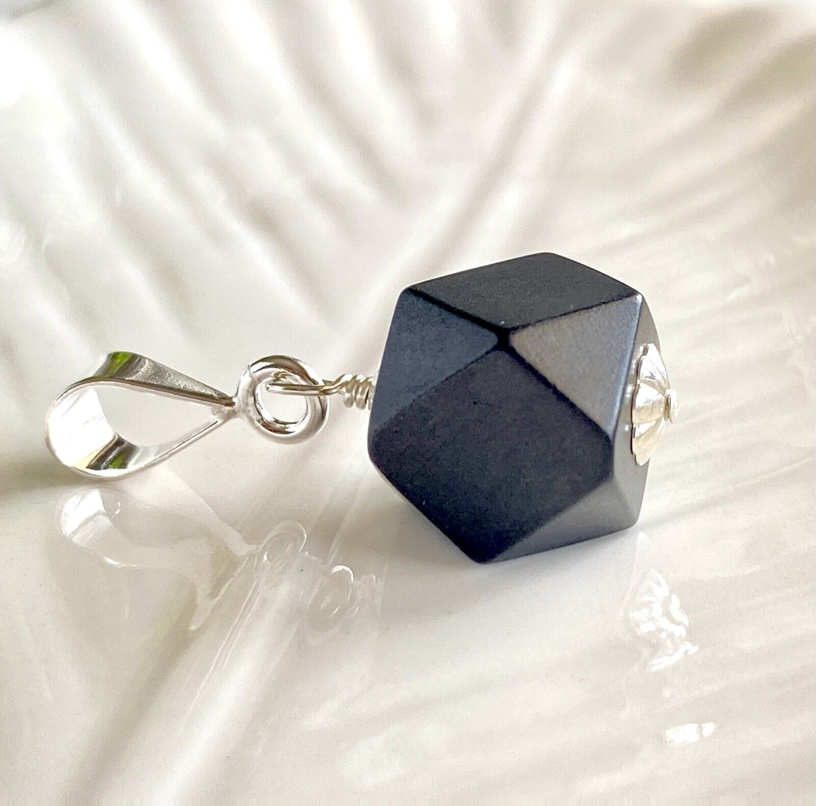 Genuine Azabache/Jet (10mm) Sterling Silver Pendant, New