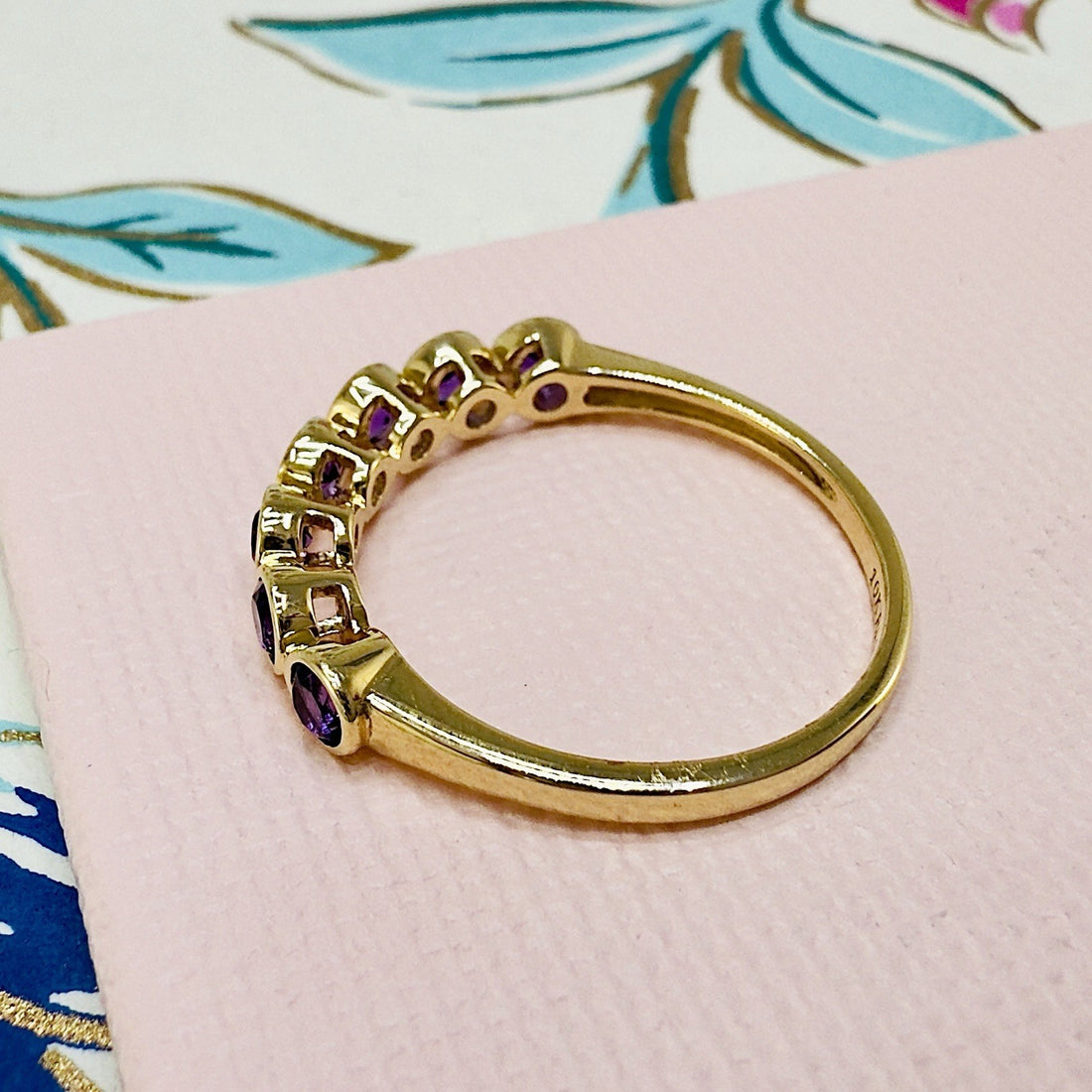 10k Yellow Gold Genuine Amethyst Ring Band, New, Sz 8.75