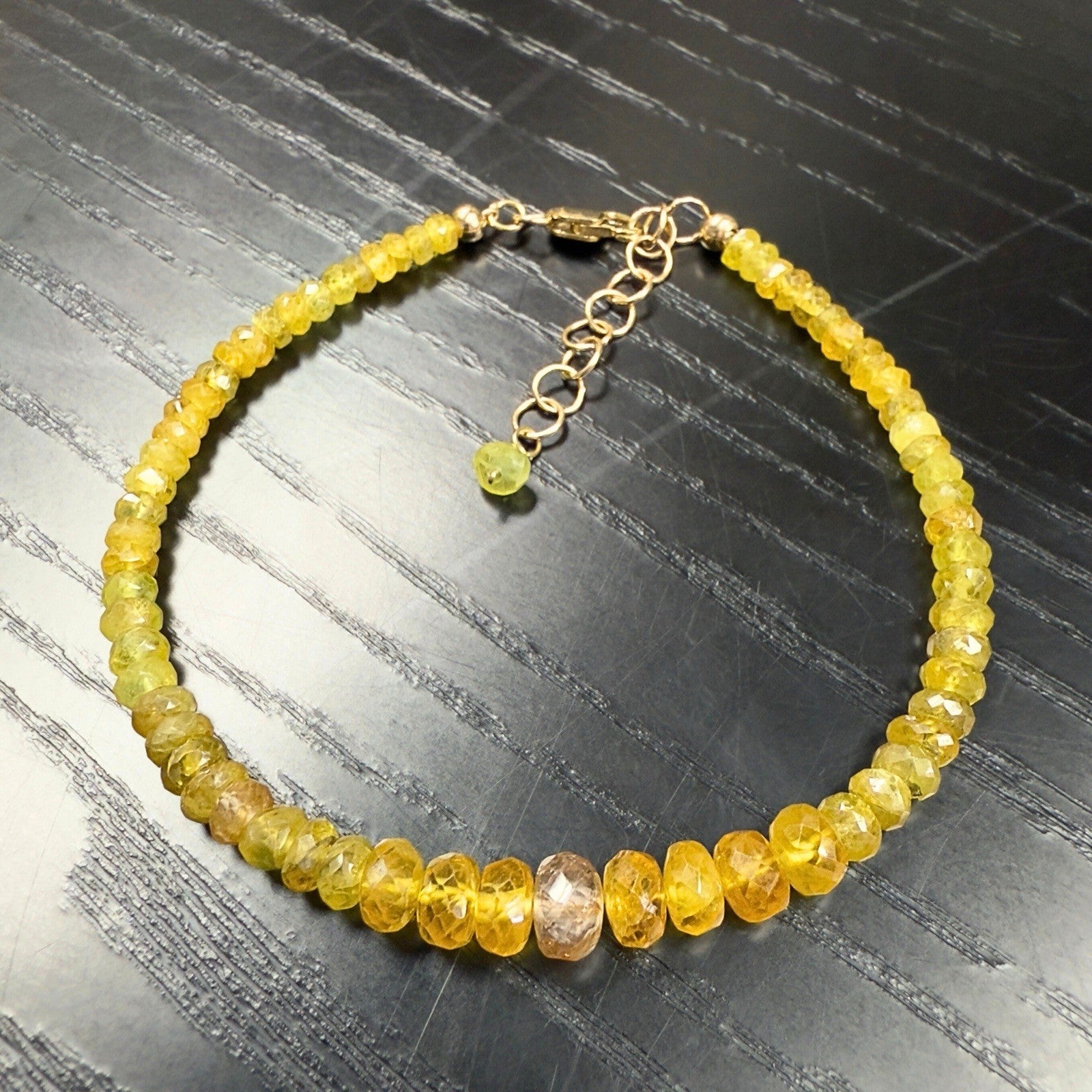 14k Yellow Gold Yellow Sapphire Bracelet, Adjustable 6.75-7.75", New