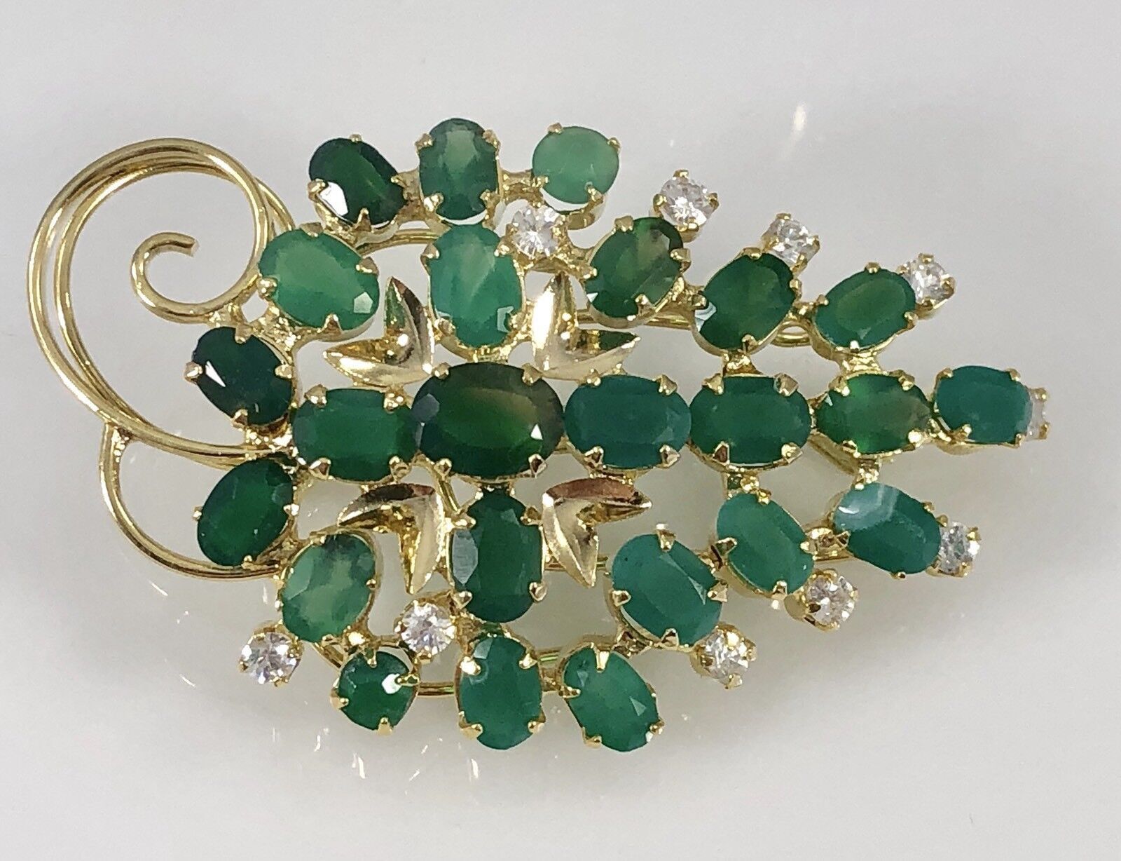 Genuine Green Chalcedony Grape Cluster Pin or Pendant 22kt HGE, New, Size 2.25"