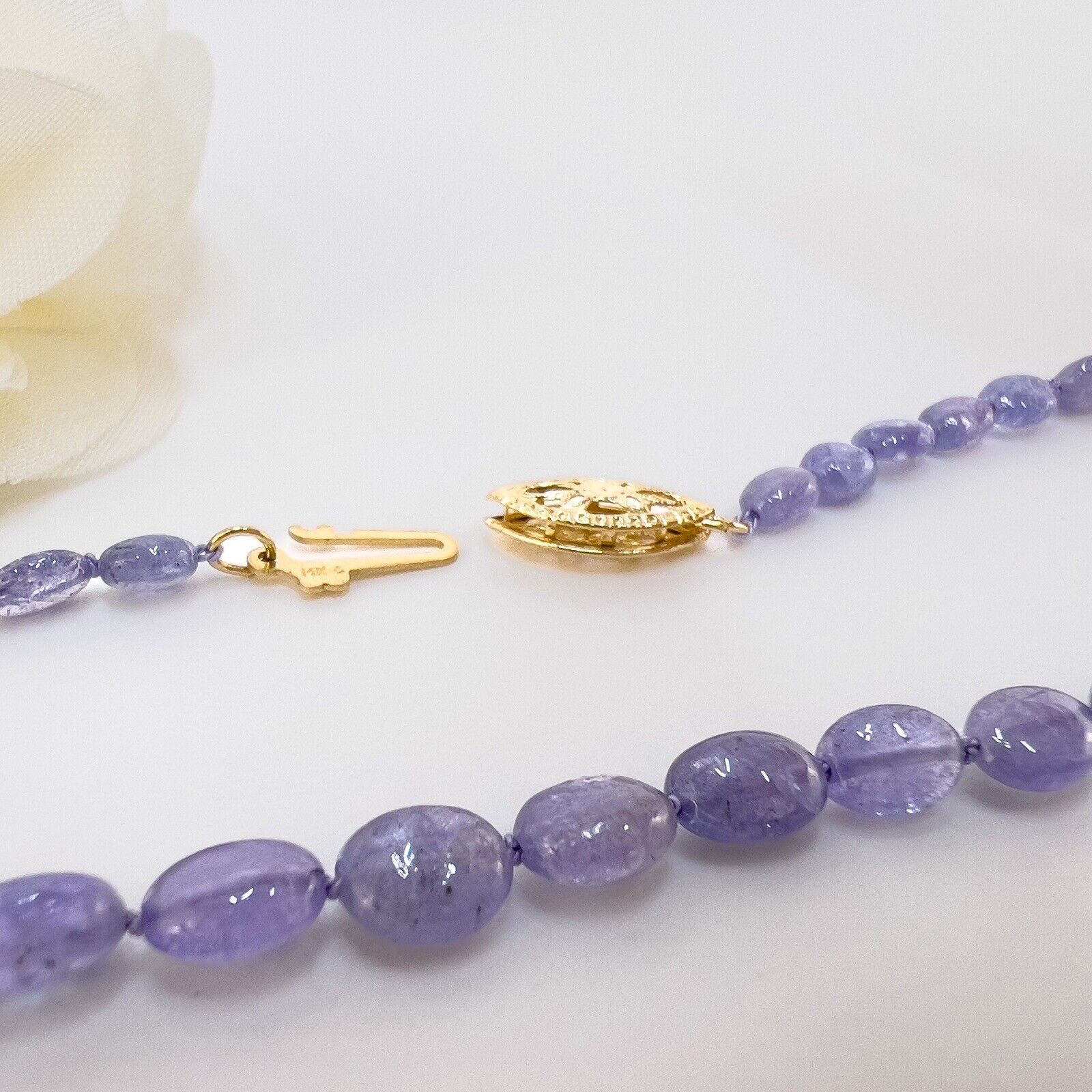 Natural Tanzanite 14k Yellow Gold Beaded Necklace, New 18"