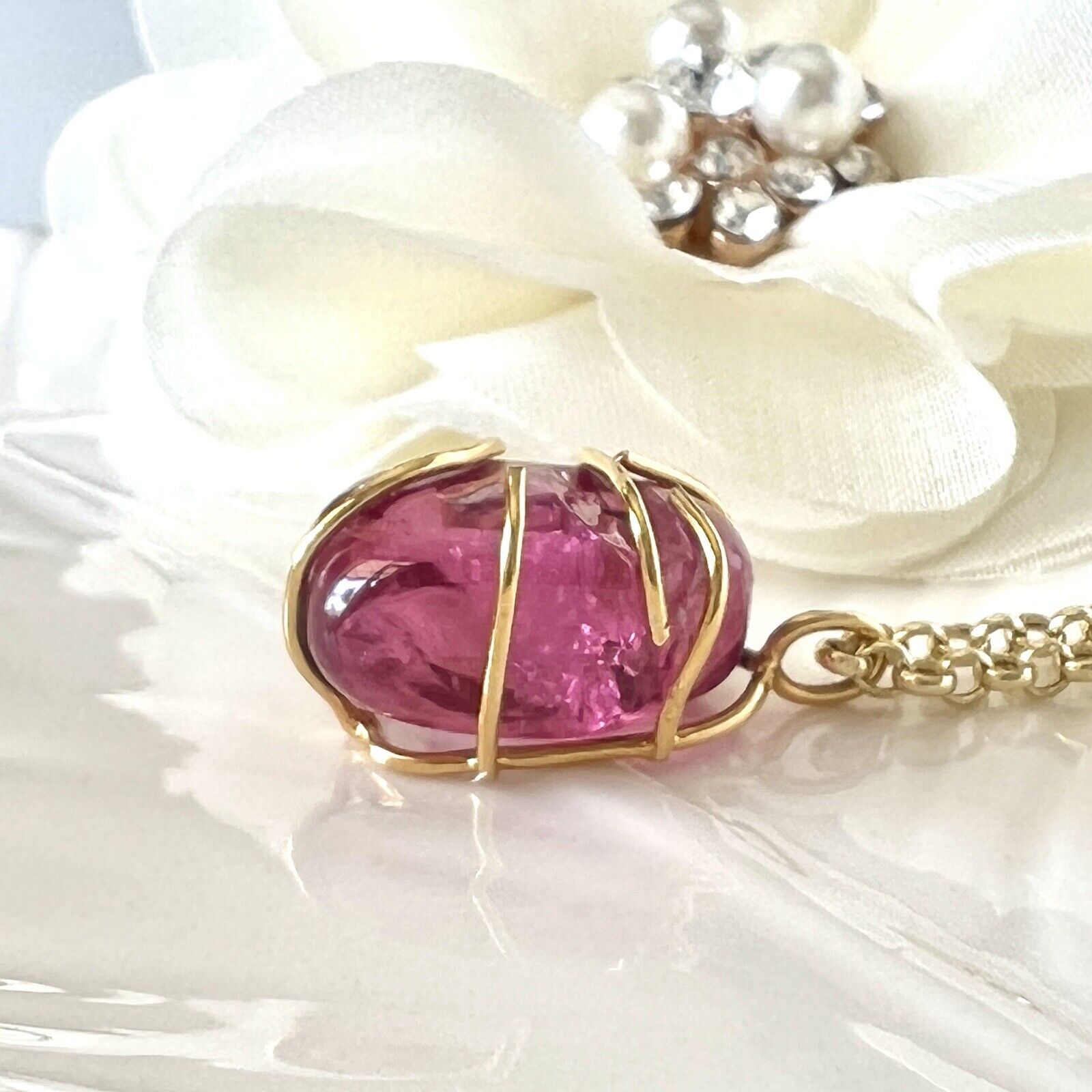Solid 14k Yellow Gold Natural Smooth Pink Tourmaline (15ct) Nugget Pendant, New