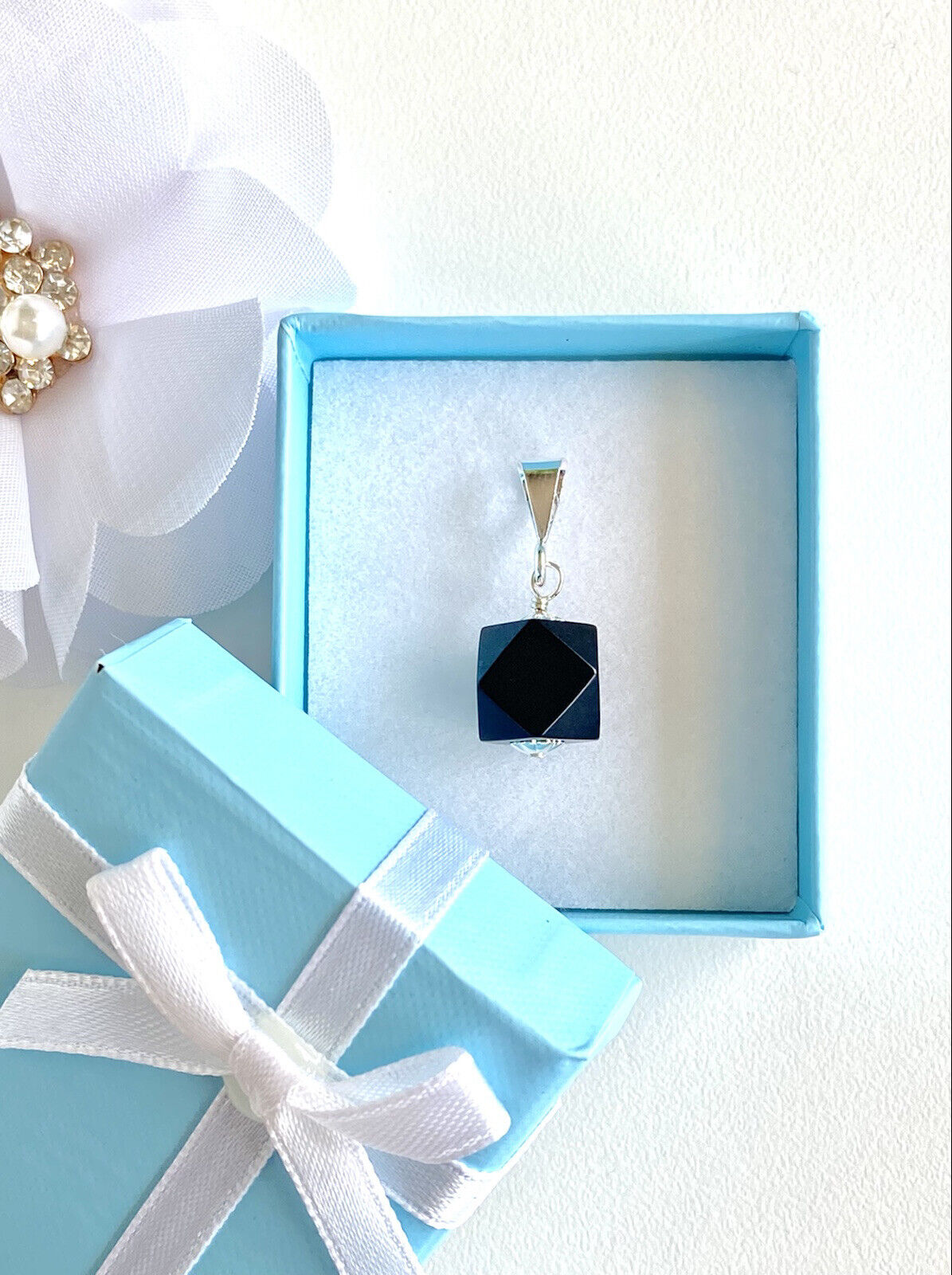 Genuine Azabache/Jet (10mm) Sterling Silver Pendant, New