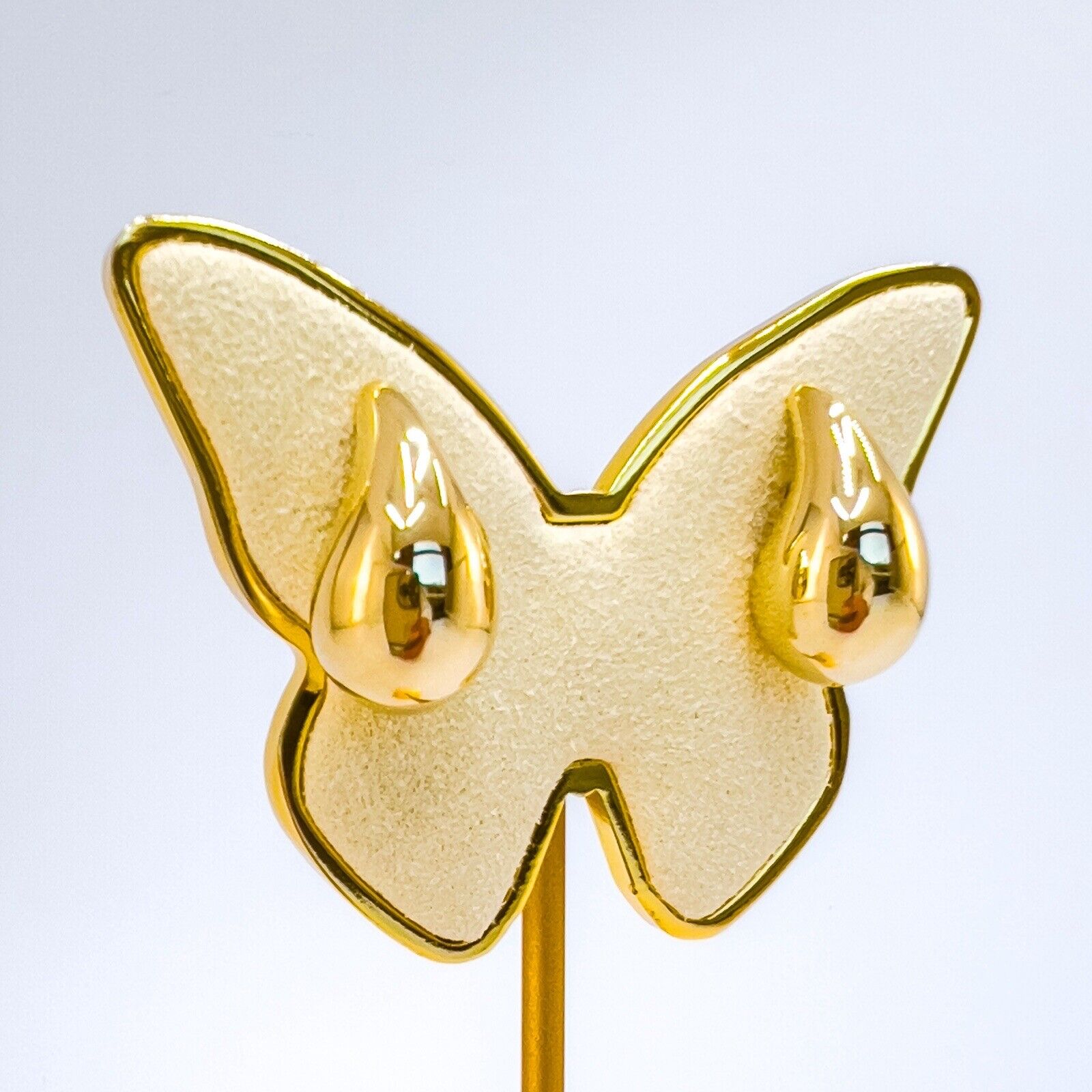 14k Yellow Gold Curved Puffed Drop Stud Earrings, New