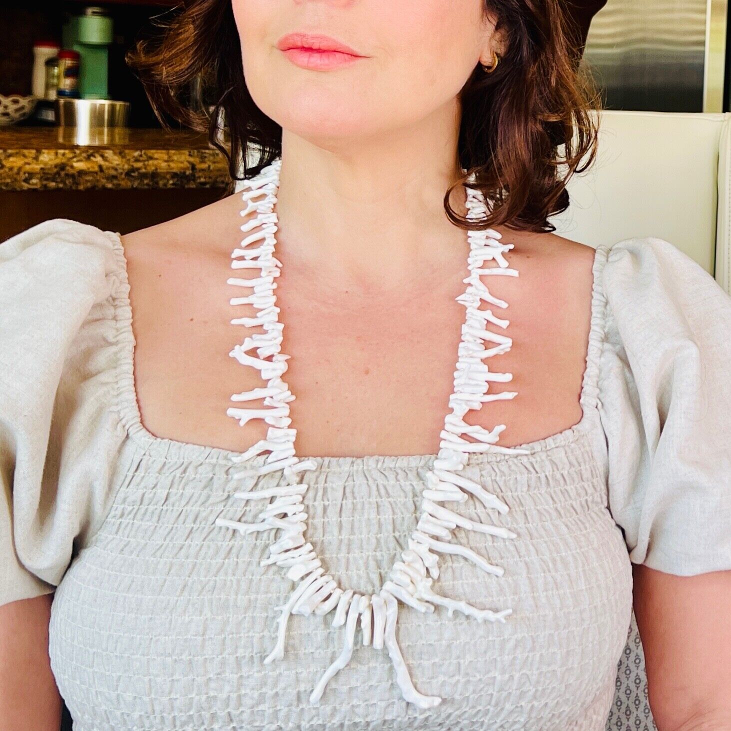 Solid 14k Yellow Gold Genuine White Branch Coral & Seed Pearl Necklace New 28.5"