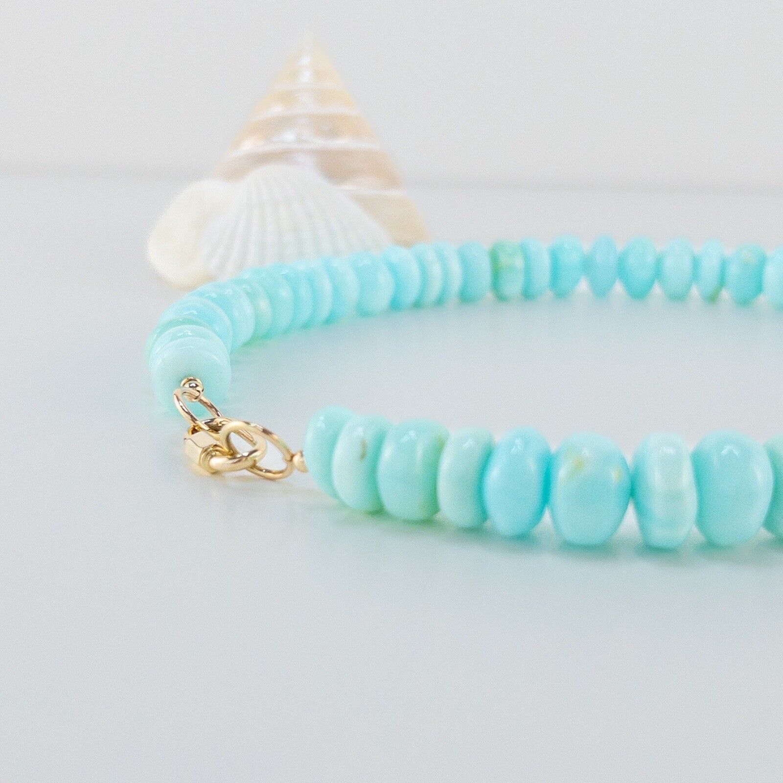 Solid 14k Yellow Gold Stabilized Peruvian Opal Rondell Necklace, 17.25”